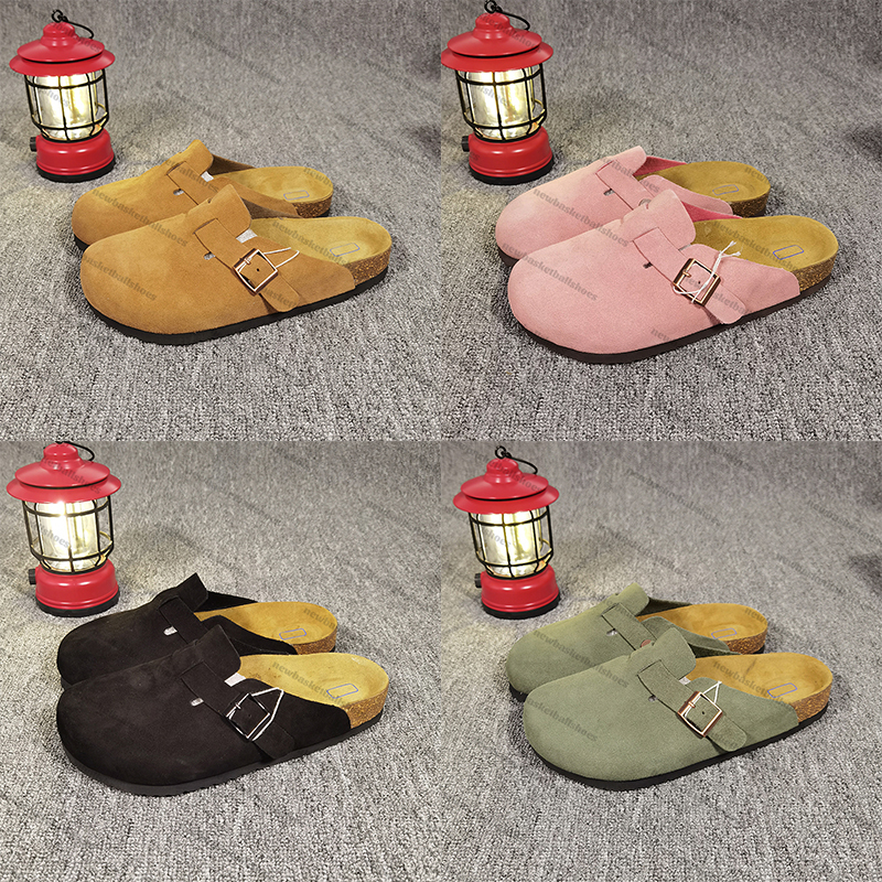 Designer Luxury Slippers boston suede soft footbed Women Slide Sandals Men shoes fashion mens Sandal light grey green black beige chestnut pink DHga
