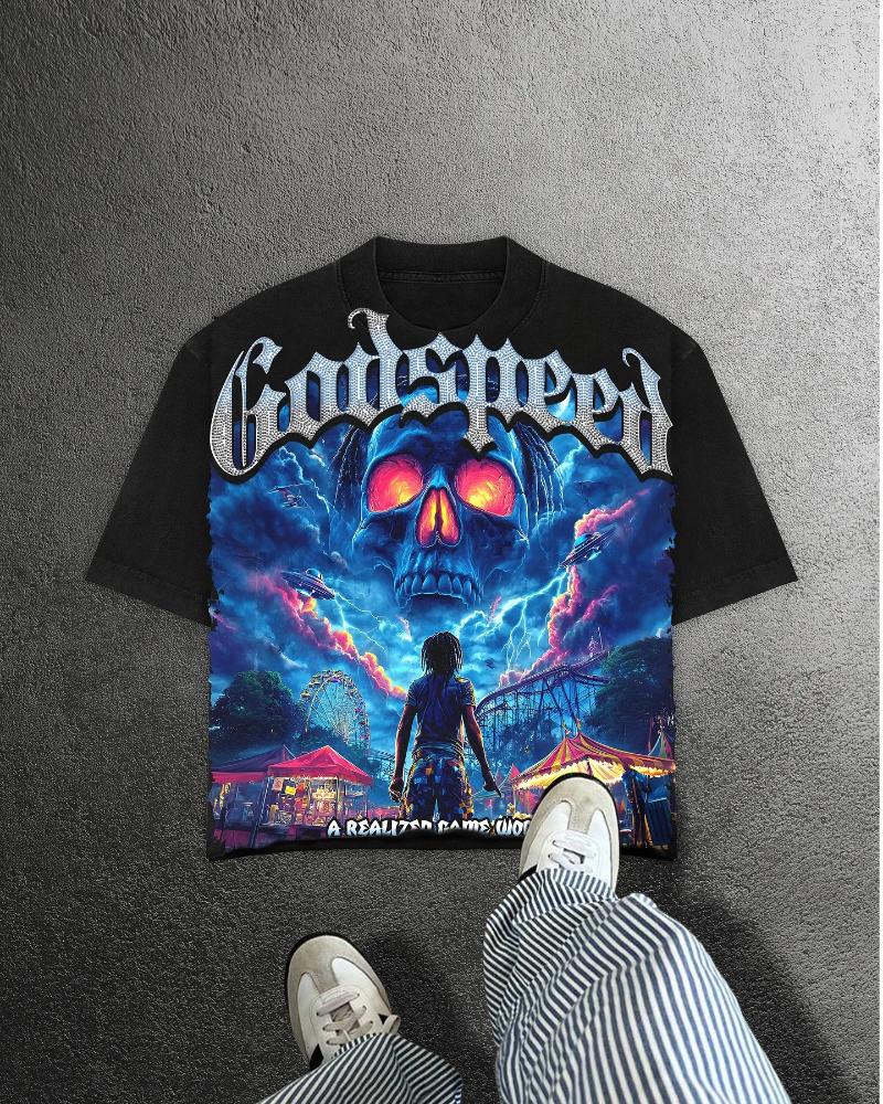 Mens T Shirts American Amusement Park Skull Graphic Oversized Streetwear Short Sleeve Tops Harajuku Gothic Shirt Men Clothing