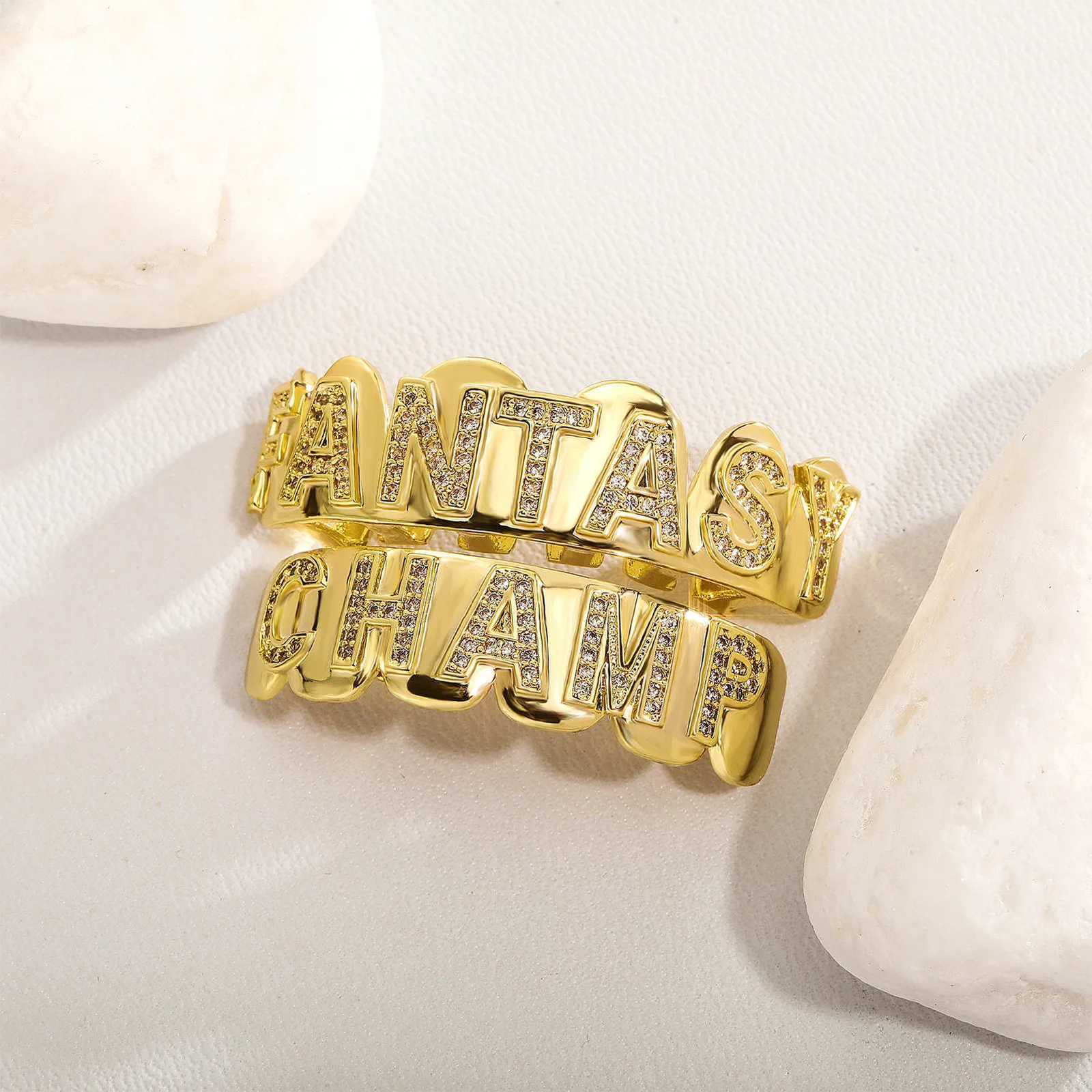 Hip Hop Teeth Grillz Letter Rhinestones Silver 18K Gold Plated Iced Out Tooth Jewelry for Rapper Men Women XJ250722-image-1067712295