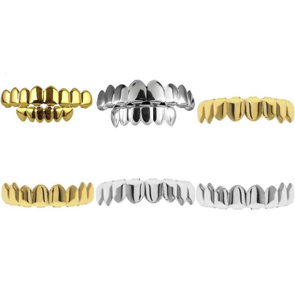 Top Bottom False Teeth Halloween Mouth Grills Copper Plated Gold Tooth Caps Performance Party Ornament Silver Set XJ250722-image-1067713100