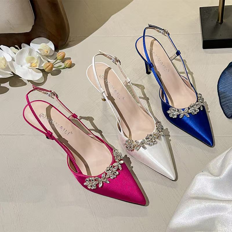 Rhie Fashionable Pointed Sexy 2024 Summer New Women's Flat/slim Fashion Show High Heel Sandals