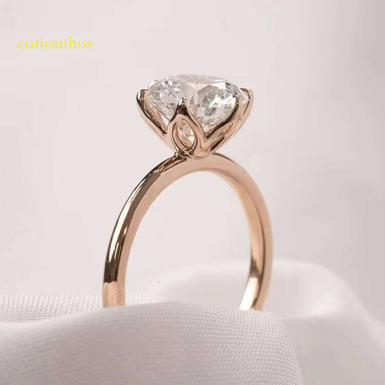 High Jewelry New Design 14K Rose Gold Woman Ring Round Cut Petal VVS Moissanite Rings for Wedding