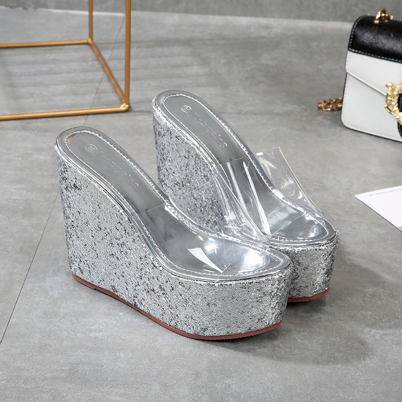 Sexy Peep toe Women Solid Pumps Luxury Slingbacks Thin High Heels Slip On Shinning Platform Slipper Summer Nightclub Party Shoes OL Business Designe