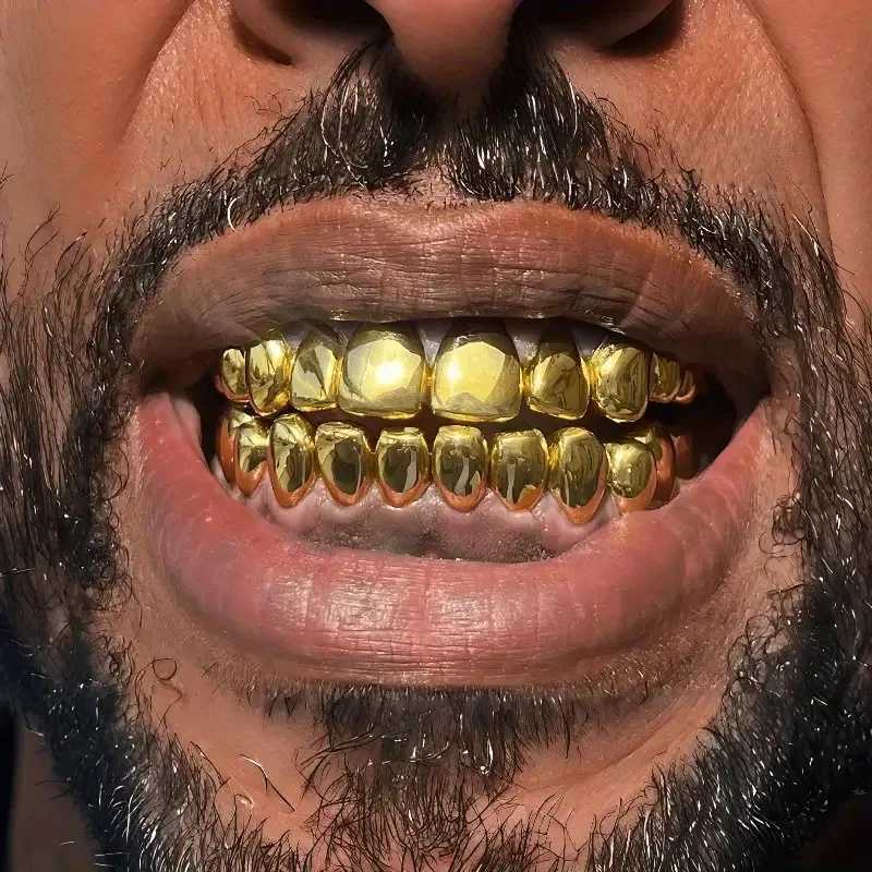 RACHELZ Hip Hop Classic Glossy Teeth Grillz Caps 8/8 Gold Silver Color Tooth Grills For Women Men Jewelry Halloween Gift XJ250722-image-1067713136