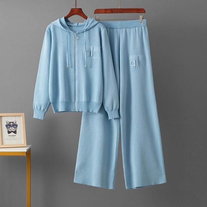 Nouveau ensemble deux pièces femme style européen automne pull à motif embossé col rond pantalon large uni élégant