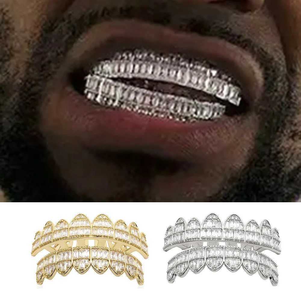 8/8 Iced Out Full CZ Stone Tooth Grills Hip Hop Sugar Cubic Zirconia Mouth Teeth Caps For Women Men Jewelry Cosplay XJ250722-image-1067712278