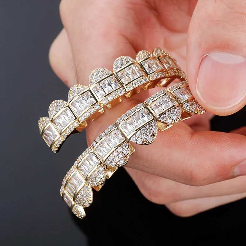 AZ Iced Out Grillz Teeth Bling Square Zircon Stone Grills Tooth Jewelry For Men Women Rapper Caps Goth Fashion Jewelry Free Shipping XJ250722-image-1067712704