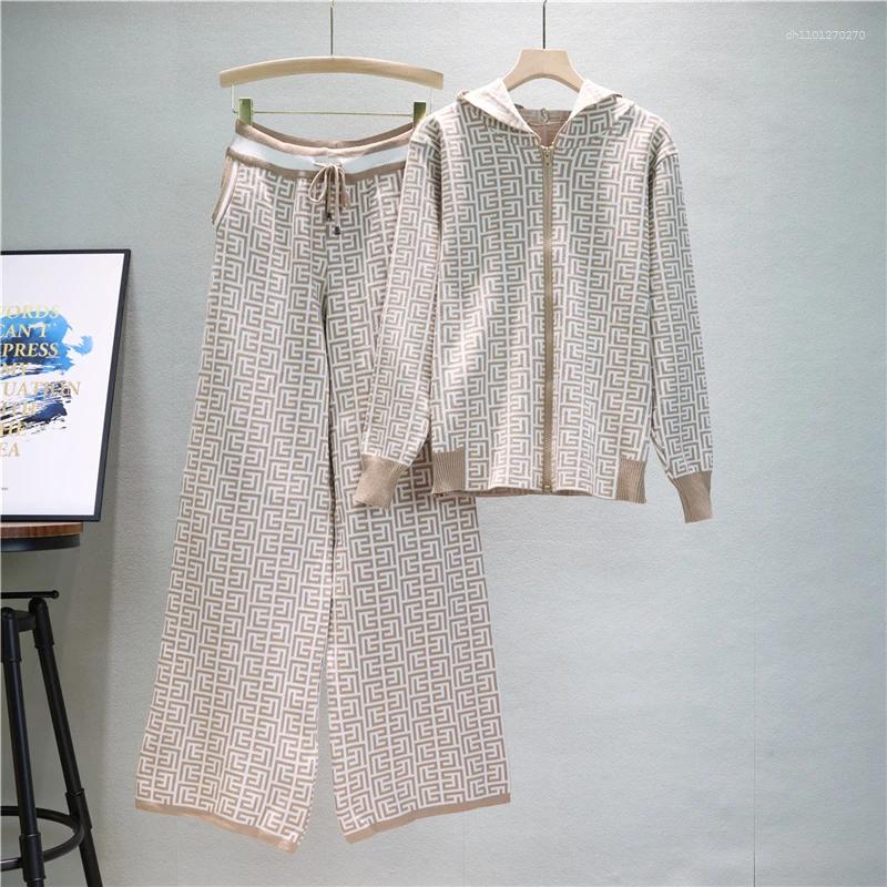 Women's Tracksuits Autumn Winter Women Elegant Two-Pieces Suit Sets Female Stylish Print Coat & Pant Zip Joggers Wome