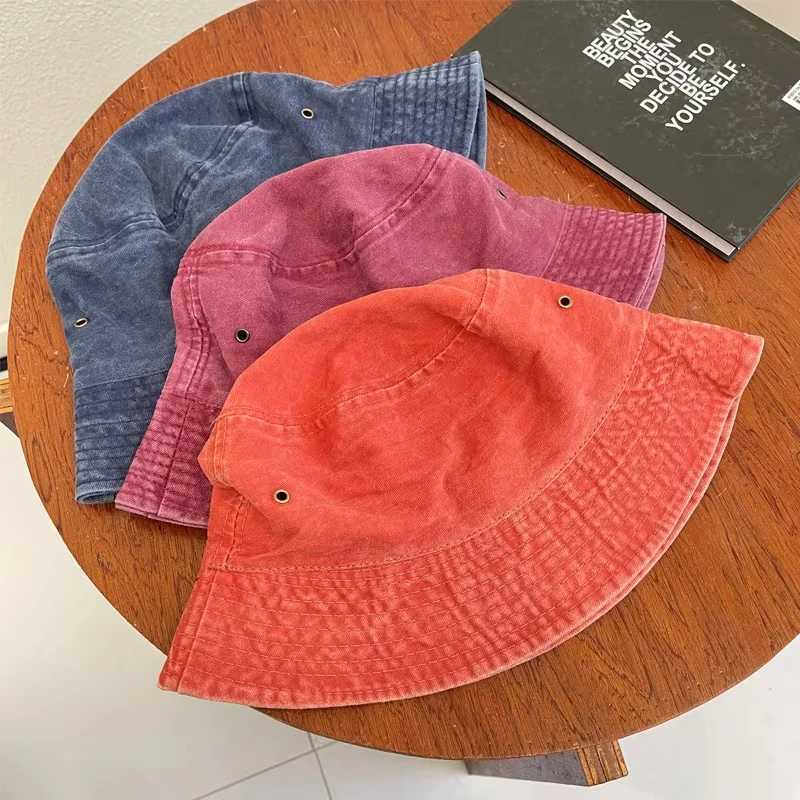 Retro washed fisherman hat for couples, fashionable vintage basin hat, breathable solid color thin design, spring and summer 250715