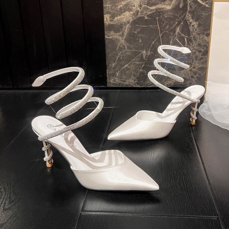 Elegance Stylish Women Pumps Rhinestone Luxury Slingbacks Pointed Toe Thin High Heels Spring Summer Bridal Party Shoes OL Formal Dress Business Adva