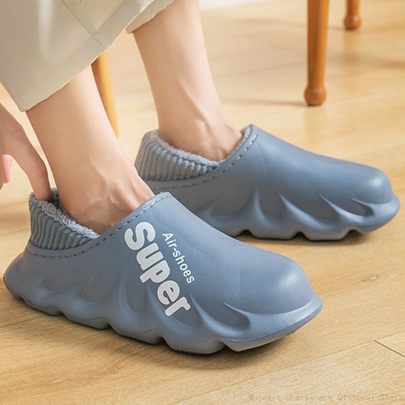Waterproof Fashion Winter Fur Plush Men Home Warm Men'S Indoor Outdoor Wear Cotton Shoes Unisex Slippers Footwear
