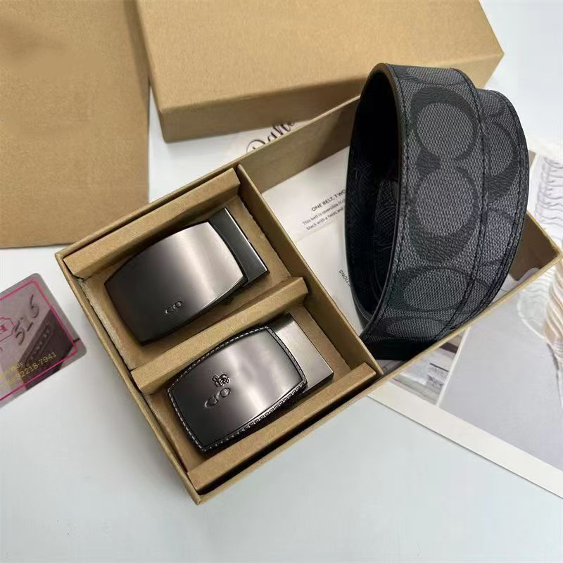 Luxury Buckle leather coac Belt Designer Mens Letter Double large gold and silver black gun Classic womens belt logo box nice 935