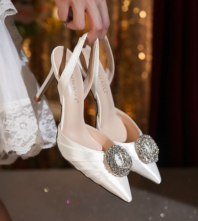 Elegance Sexy Women Pumps Luxury Shinning Rhinestone Crystal Slingbacks Thin High Heels Summer Bridal Wedding Party Shoes OL Formal Dress Business S