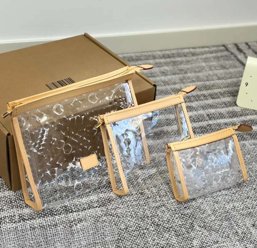 s designer three in one transparent storage organizing toiletries High quality fashion makeup bag cosmetic bags wallet Free Shipping