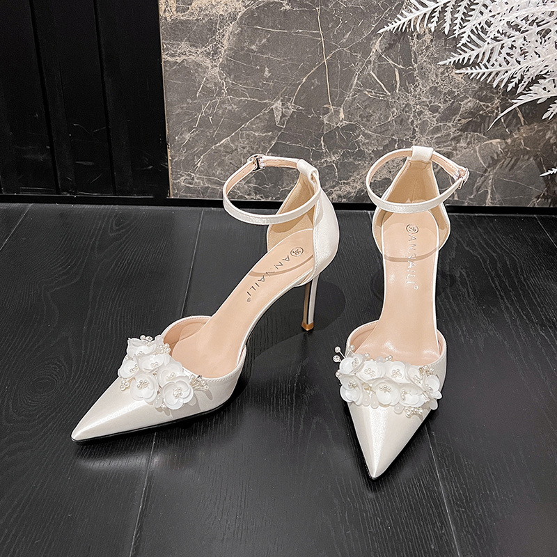 Elegance Fashion Buckle Strap Women Pumps Luxury Shinning Flower Thin High Heels Spring Summer Bridal Wedding Party Stiletto OL Formal Business Soft