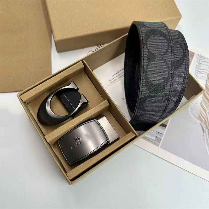 Luxury Buckle leather coac Belt Designer Mens Letter Double large gold and silver black gun Classic womens belt logo box nice 212