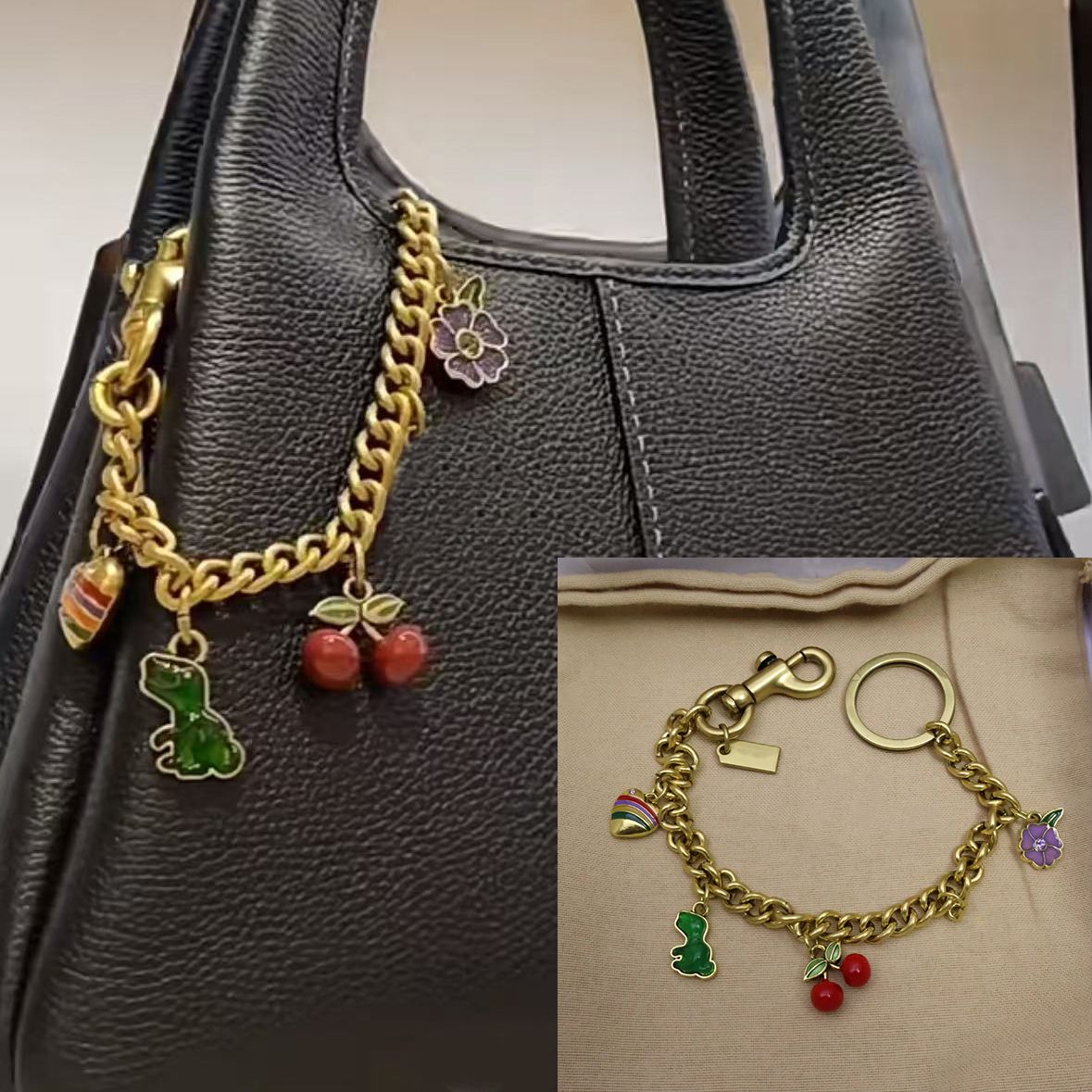 Bag Charm Co ch Luxury keychain for Women bag charms Keychains fruit cherry Classic Pendant chain Fashion Key Rings quality Refreshing Style key cha
