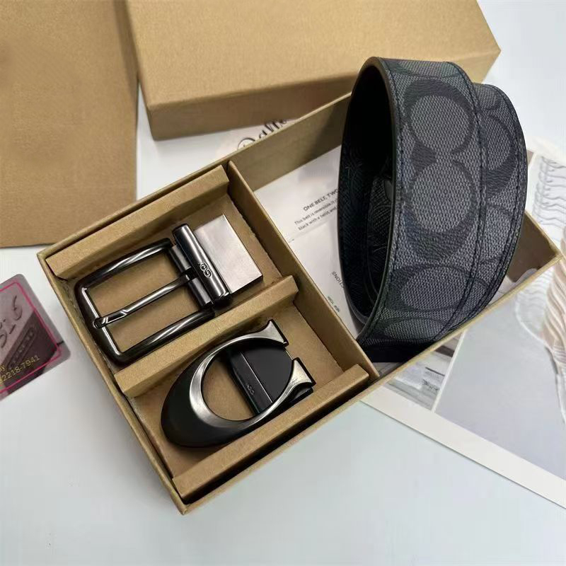 Luxury Buckle leather coac Belt Designer Mens Letter Double large gold and silver black gun Classic womens belt logo box nice 3a7