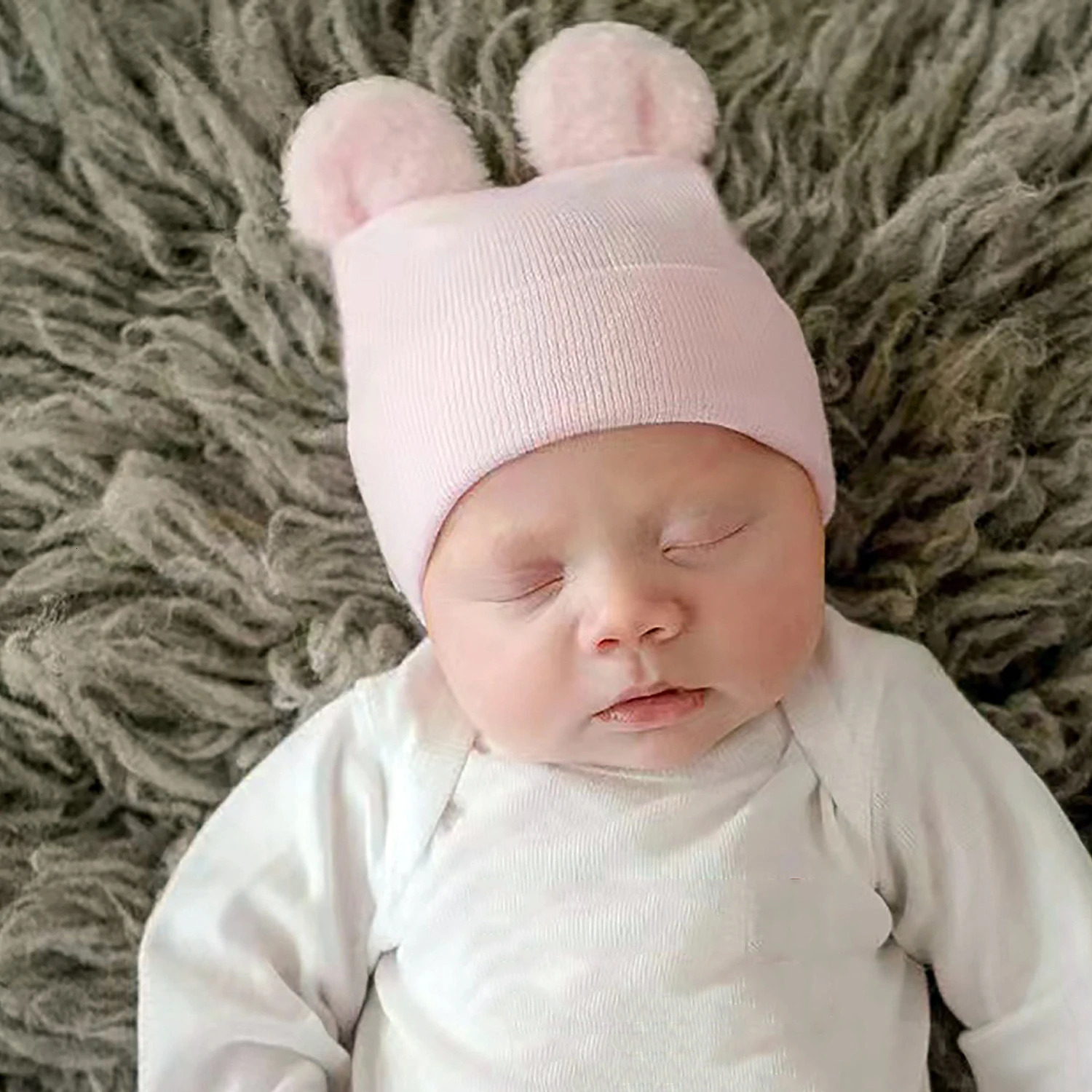 Cute Cartoon Bear Ear born Baby Hat Winter Soft Warm Knitted Boy Girl Hats Beanie Solid Color Cap Bonnet born Pography 250724