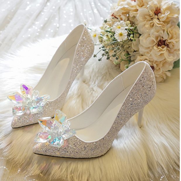 Elegance Sexy Women Pumps Luxury Shinning Sequins Rhinestone Crystal Slingbacks Thin High Heels Spring Summer Bridal Wedding Party Shoes OL Formal B