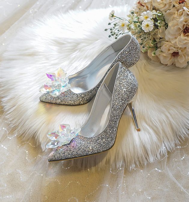 Elegance Sexy Women Pumps Luxury Shinning Sequins Rhinestone Crystal Thin High Heels Spring Summer Bridal Wedding Party Shoes OL Formal Dress Busine