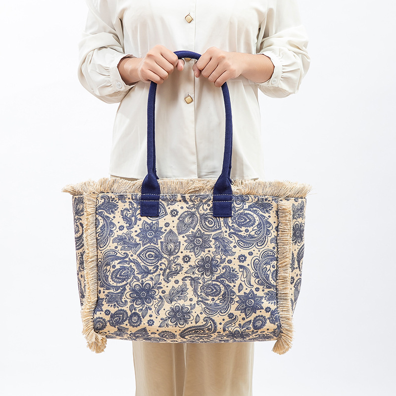 European And American Cross-border Women's Handbag Bohemian Retro Shoulder Bag Zipper Handbag Women's Summer Large Capacity Designer Canva