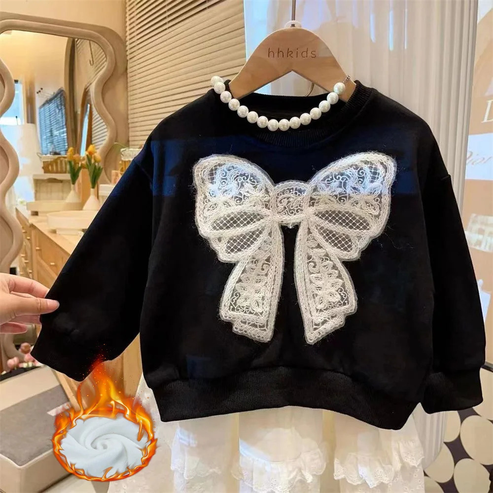 Girls Bow Sweatshirt Spring Autumn Kids Fashion Long-sleeved Pullovers Princess Casual Thin Tops 2025 Teenager Clothing 250724