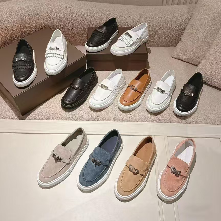 2025 Designer Loafers Dress shoes Walk Charms Embellished Casual Shoes Mens Womens Suede Loafers Couple Shoe Genuine Leather Flat For Men Women Size