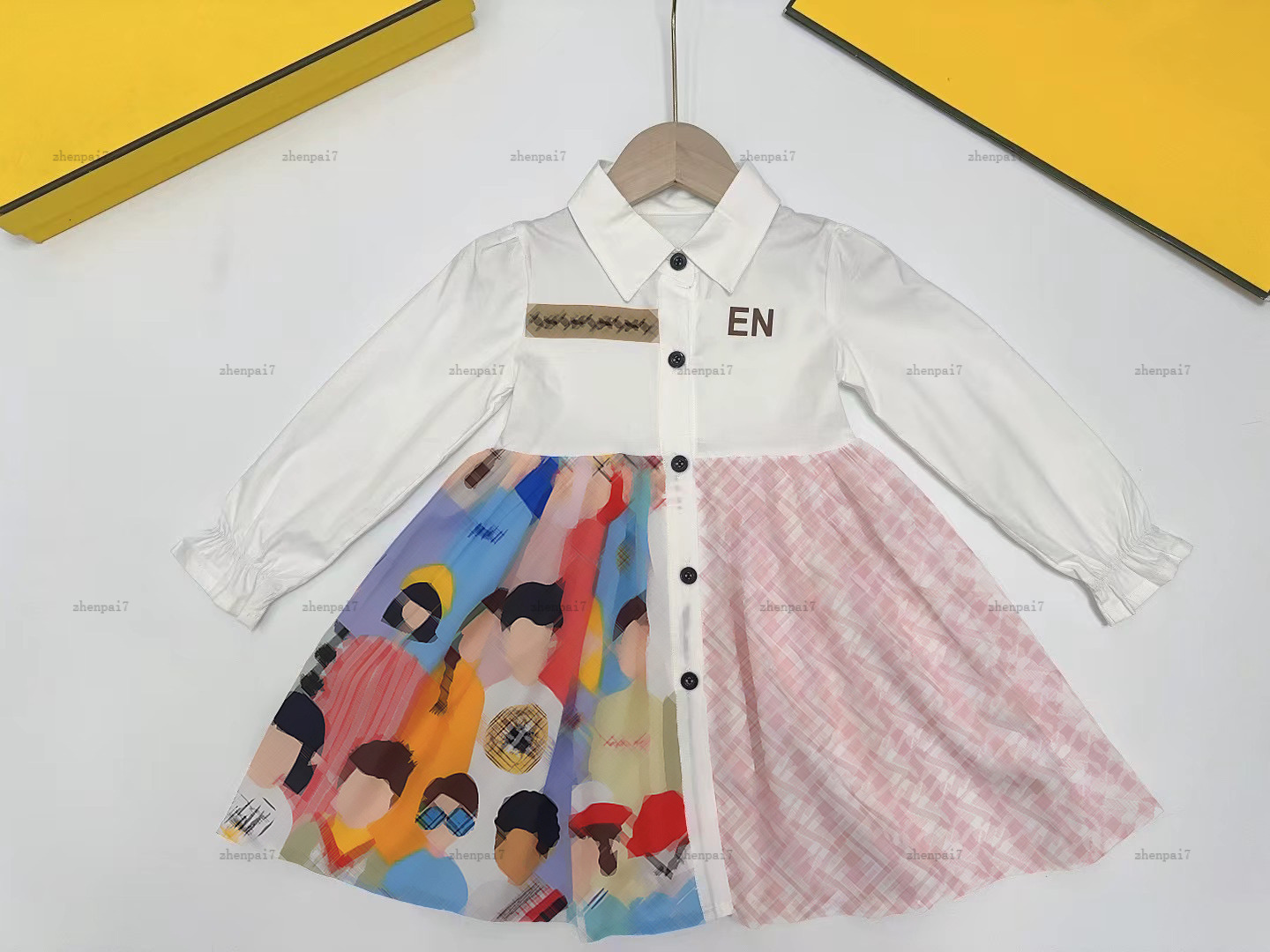 Top Lapel girls dress Colorful printing Princess dress kids designer clothes spring and autumn partydress baby skirt A210X06N051-image-1068297898