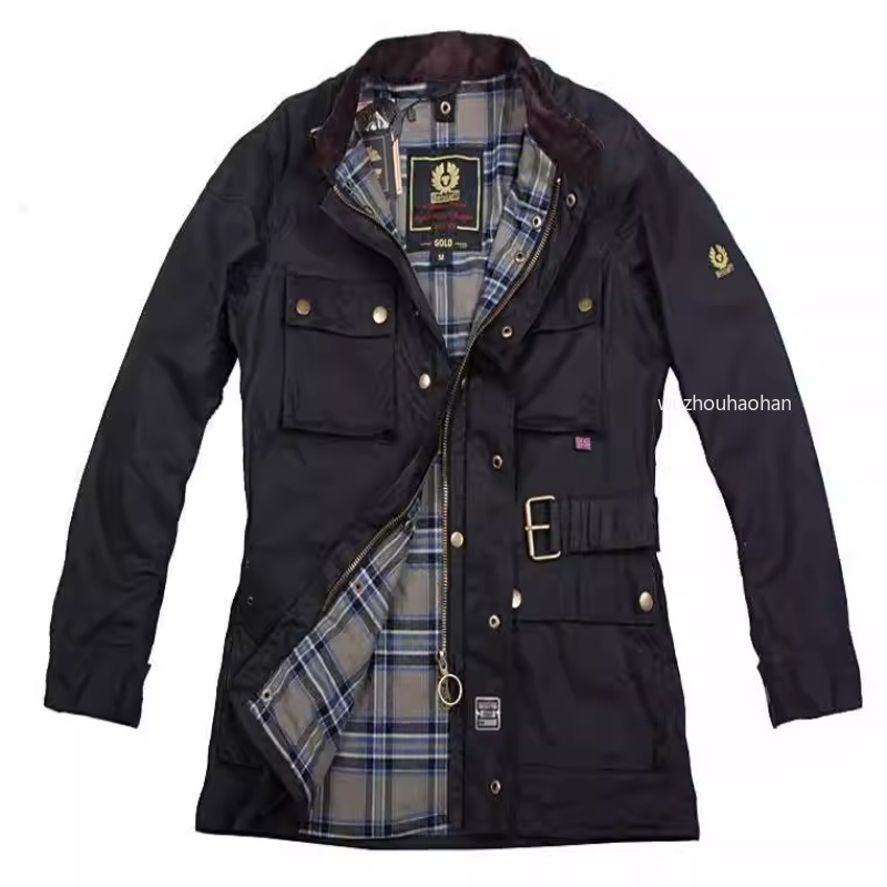 Mens Long Coat Jacket Windproof and Splash-proof Coat Wax Cloth Motorcycle Riding Jacket BF1289