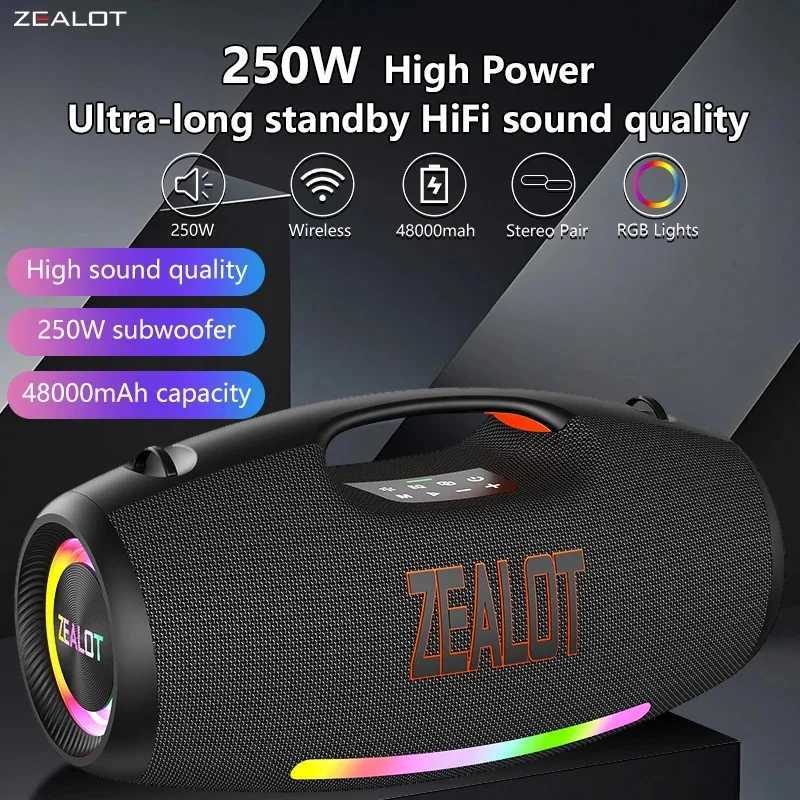 Zealot S89 250W Portable Bluetooth Speaker High Volume Waterproof 48000mAh Wireless TWS Subwoofer Suporrt USB/TF/AUX RGB light. R250725 TYME-image-1068376924