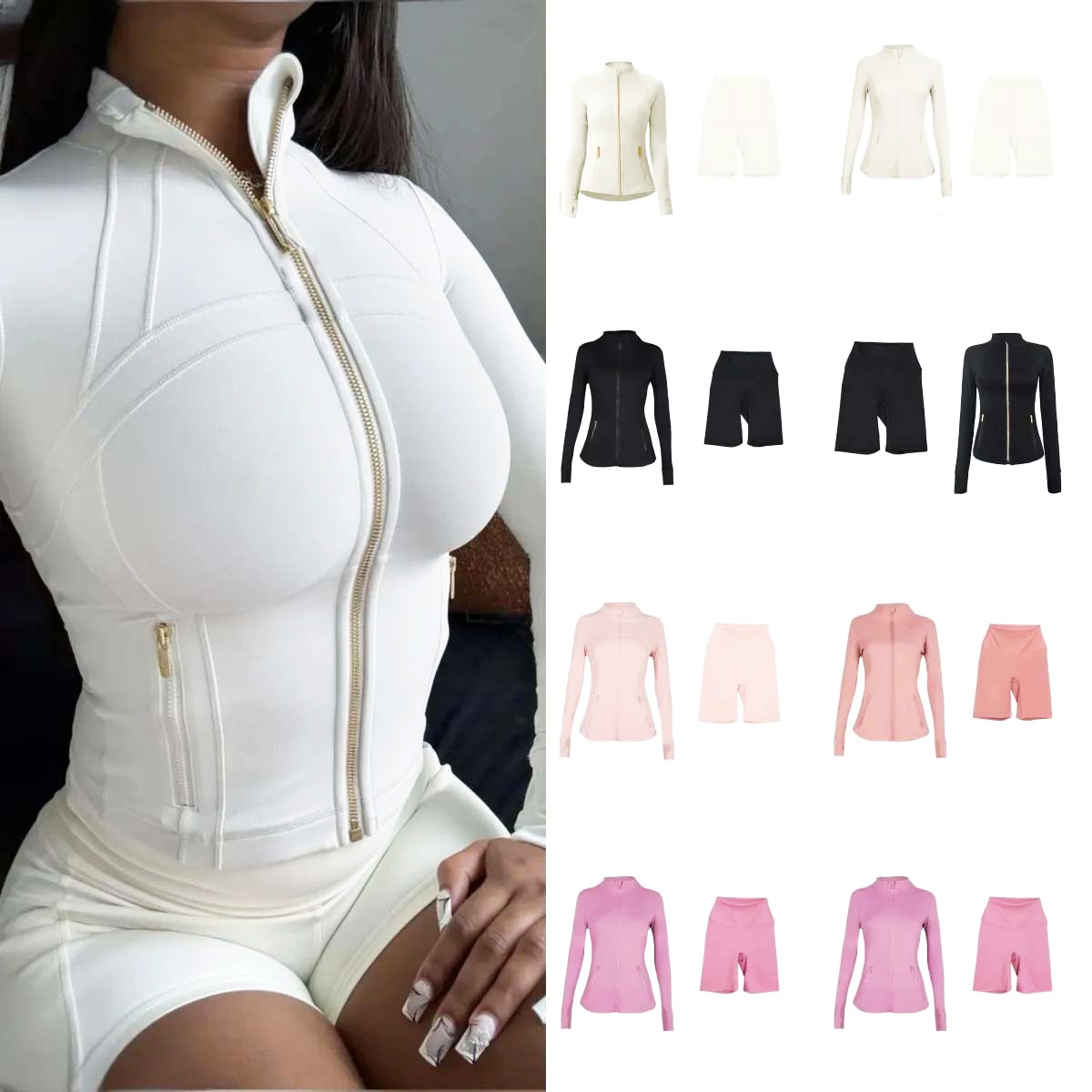 2025 10A Gym sets Jackets and shorts Yoga Jackets Workout Elastic Waist leggings Fitness quick dry fitness Activewear Sweatshirt Zip sets jackets-image-1068235687