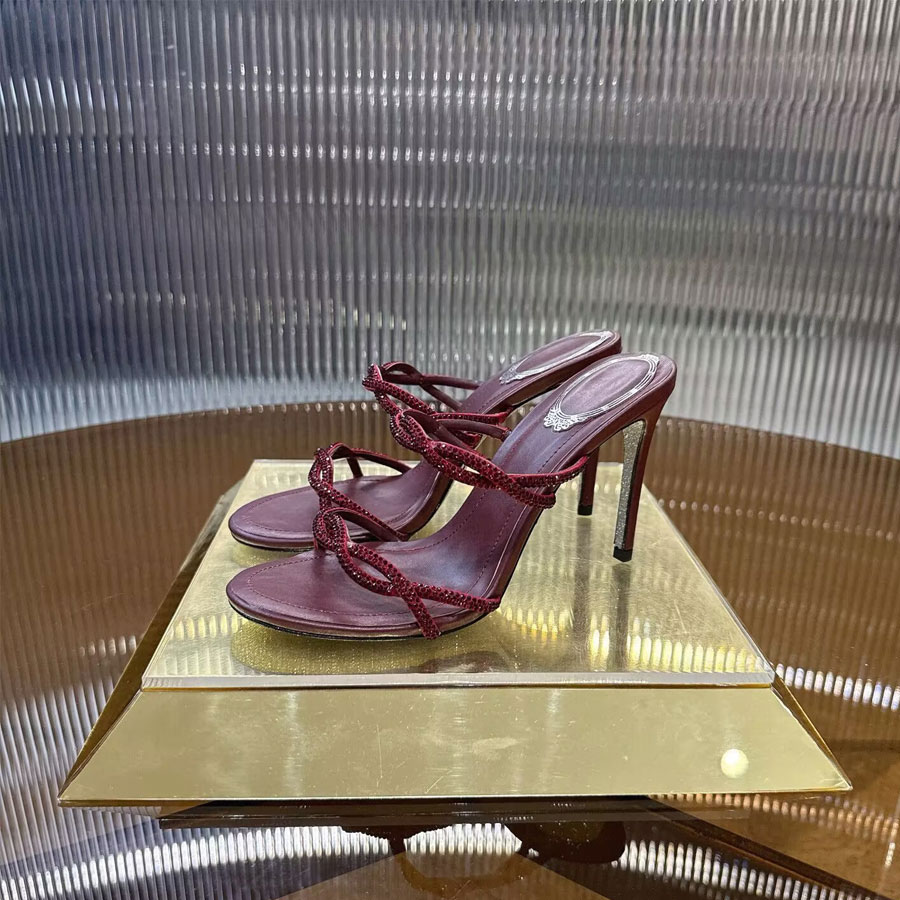 Top quality Fashion Crystal Rhinestone High-heels Slippers mules shoes Slides Luxury designer heels Office party Evening shoes for womens Factory fo