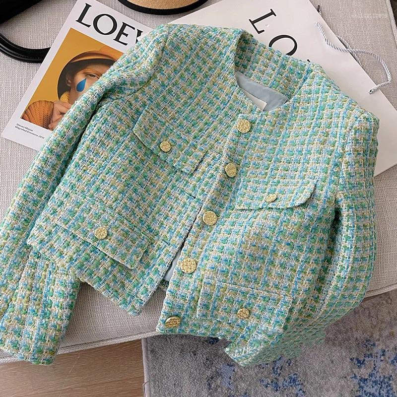Women's Jackets 2025 Women Spring Autumn Korean Short Small Fragrance Coats Female O-neck Plaid Ladies Loose Buttons Overcoats