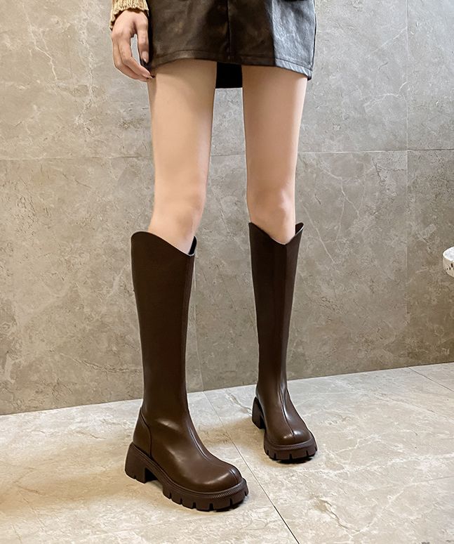Fashion Stylish Versatile Women Chunky Thick Sole Shoes Leather Boots Women Boot Hip hop Rock Punk Gothic Style Designer Long Boot Shoes Casual Vint