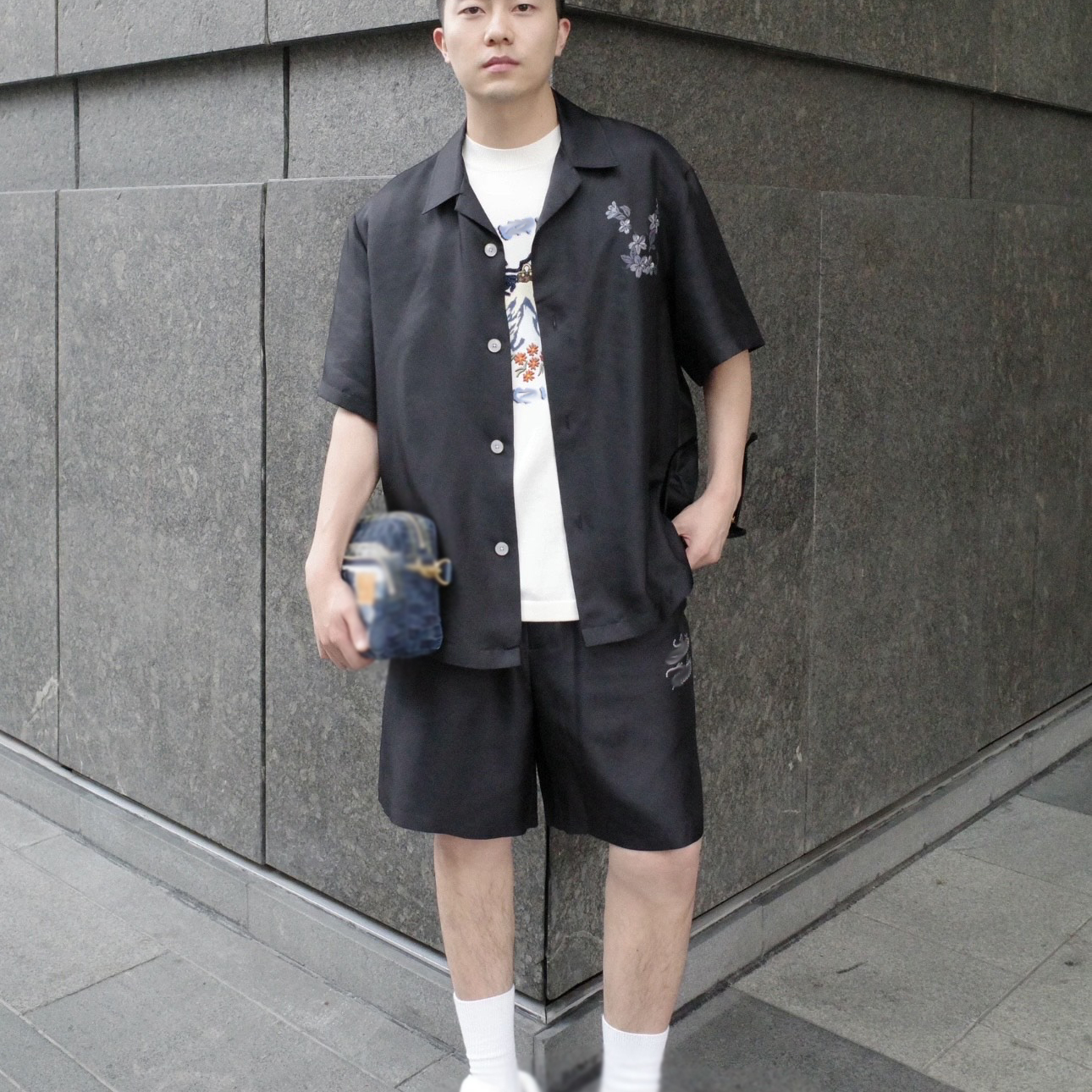 25ss European and American style spring and summer new floral letter print silk short sleeve shirt casual fashion men's and women's shorts