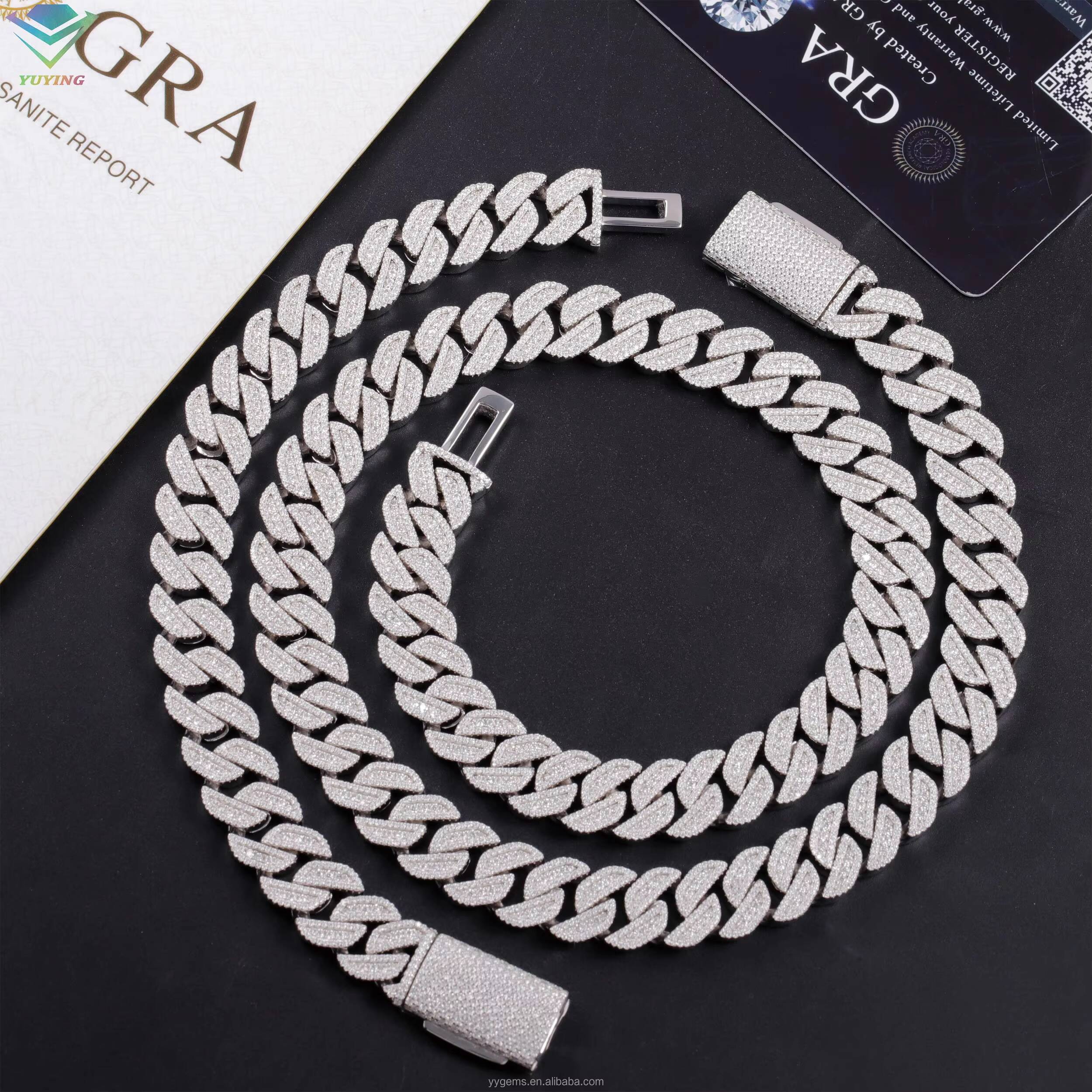 2025 100% Pass Diamond Tester Moissanite Chain Necklace 13mm 15mm S925 Silver VVS Moissanite iced out Diamond Cuban link Chain