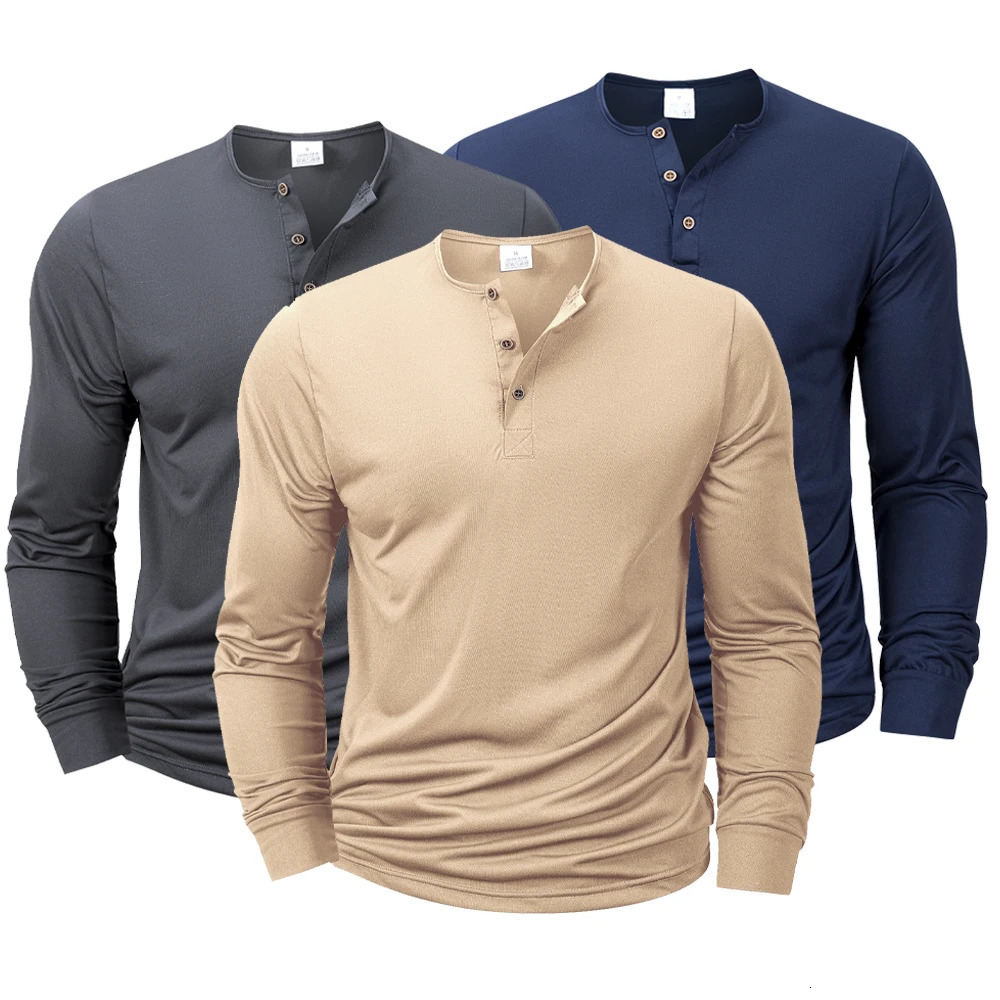Mens Long Sleeved Henley Neck T-shirt Slim Fit Bottoming Shirt Fitness Tops Tees Button Neck Casual Cozy Tshirt 250724