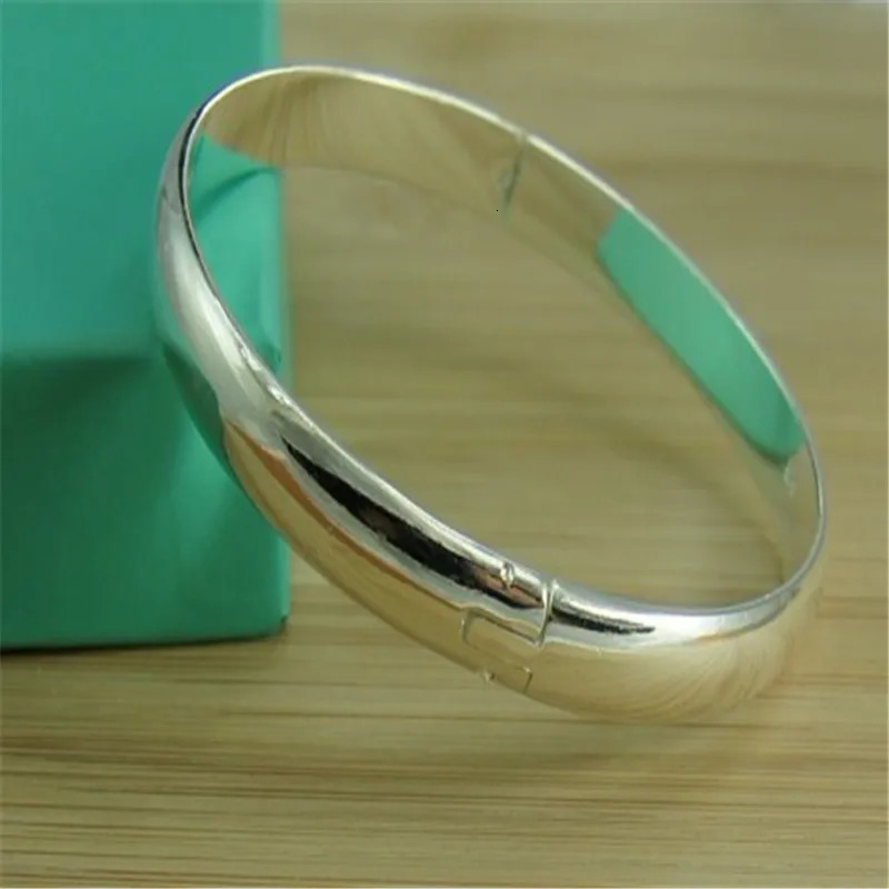 925 Sterling Silver Bracelet Simple Glossy Open Bangle Fashion Jewelry Gift 250725