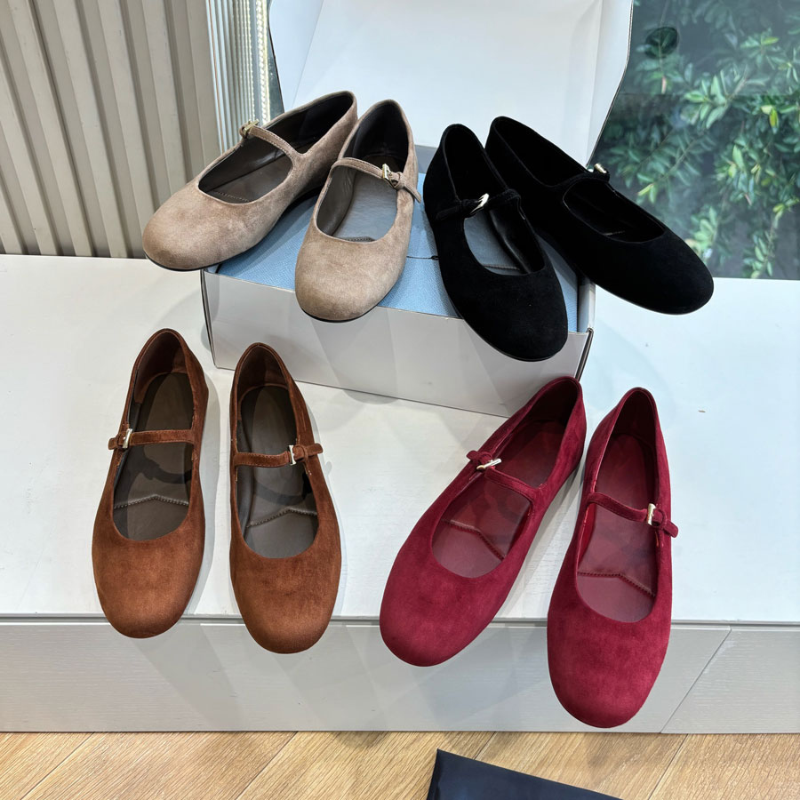top quality new Summer Round-toed suede Ballet flats Mary Jane shoes with strap ballerina Flat loafers for womens Luxury designer shoes Walking Danc