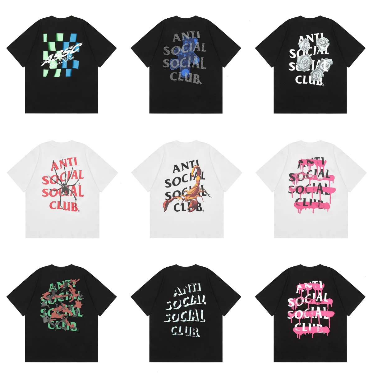Antisocial Social Club Chemise T-shirt Socio Club High Street Scorpion Serpent Chemises Graphiques Tigre Lettre Imprimée Décontracté À Manches Co