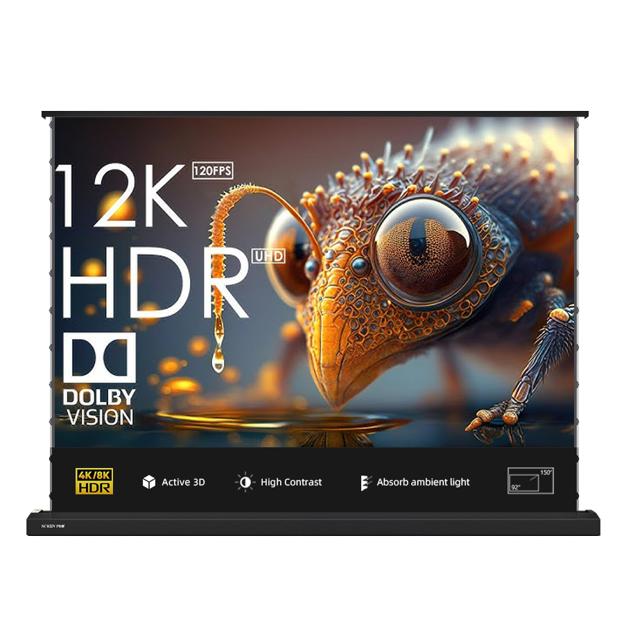 Electric Floor Rising ALR Black Diamond Projection Screen 3D/4K Ambient Light Rejecting for Normal Projector 72-150inch-image-1068113420