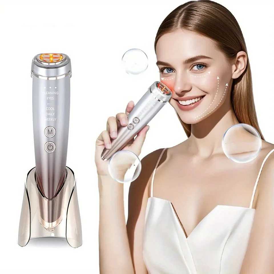USB Rechargeable 6-IN-1 Facial Massager for Face Eyes Neck - Hot Cold Therapy Beauty Instrument