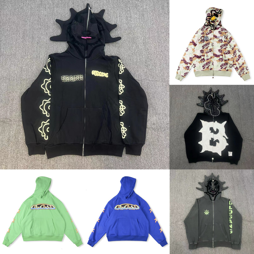 Glo Gang Designer mens hoodie Street Glory Full Glo Cartoon Print Zipper sweater Pants Unisex Y2K Camouflage Hooded Sweatshirts GLO GANG Tracksuits