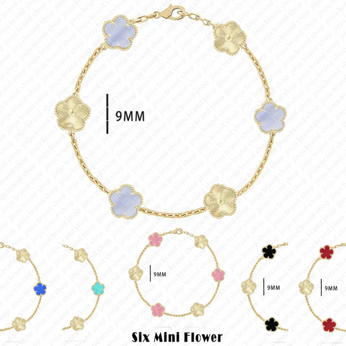 designer jewelry lucky clover bracelets stainless steel jewelry Cowboy 18K Gold Plated 9mm 6 motif flower crystal chain charm jewelry birthday gift