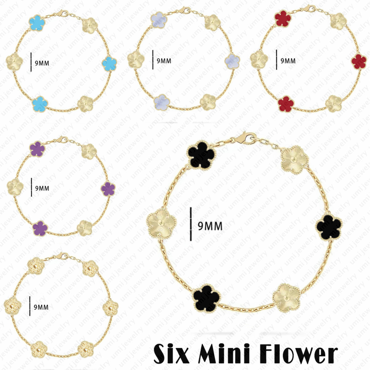 bracelet designer 9mm clover bracelets luxury jewelry women Vintage 18K Gold Plated lucky 6 motif flower bracelets charm gold bracelet woman bracele