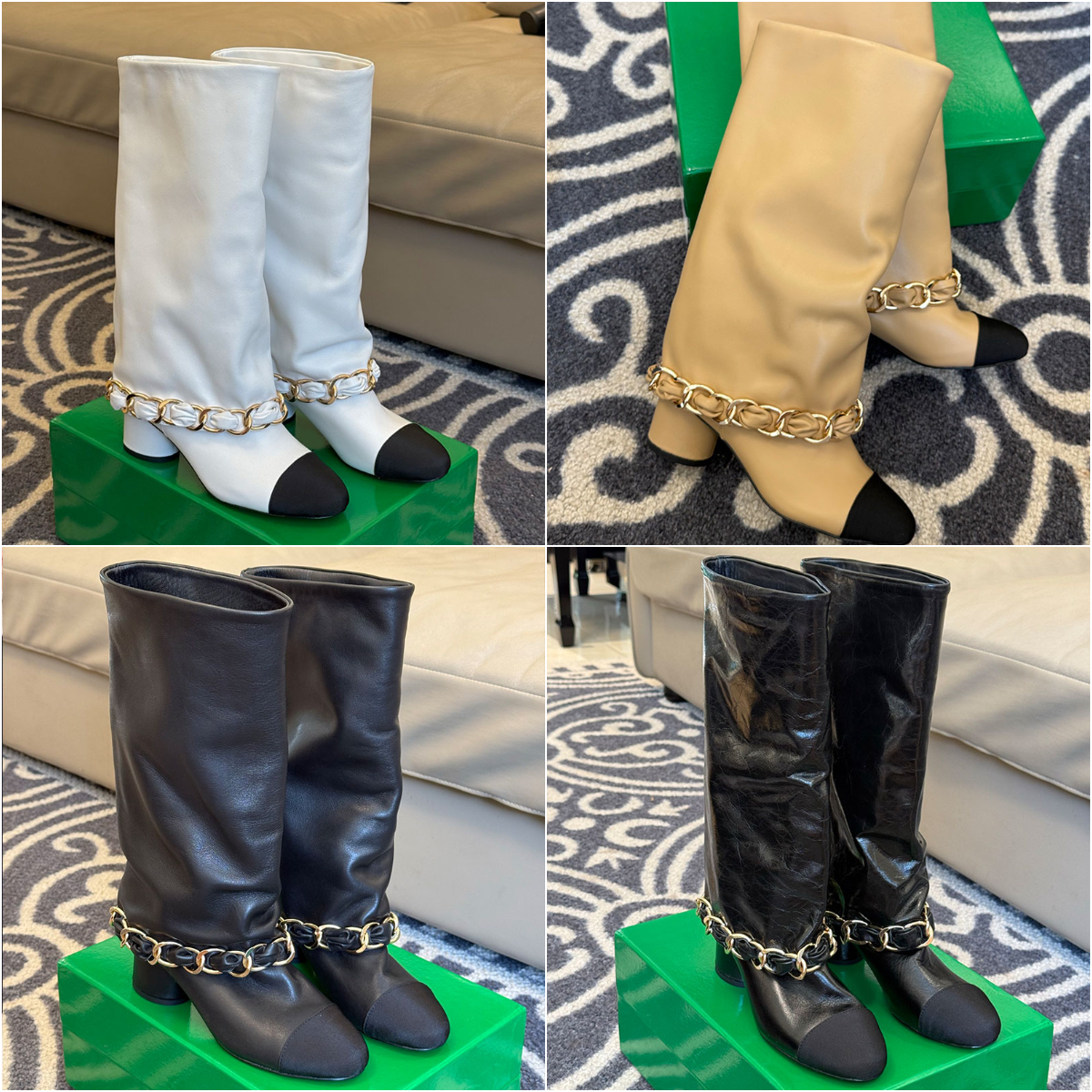 25ss new chain pants boots designer boots knee high boots round chunky heels fall autumn winter boots tall boot luxury shoes fashion boots slip on o