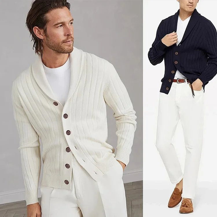 Men Cardigans Winter Thick 30% Wool Lapel Sweater Coats B1289