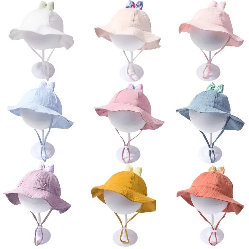Spring Summer Cotton Gauze Basin Baby Soft and Comfortable Bow Sun Childrens Fisherman Beach Hat ddmyshoesvip