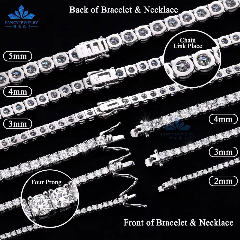 2025 Wholesale 925 Silver Fine Chain Link Bracelets Tennis Necklace 2mm-6.5mm Moissanite Gold Plated for Women Daily Wear Gift